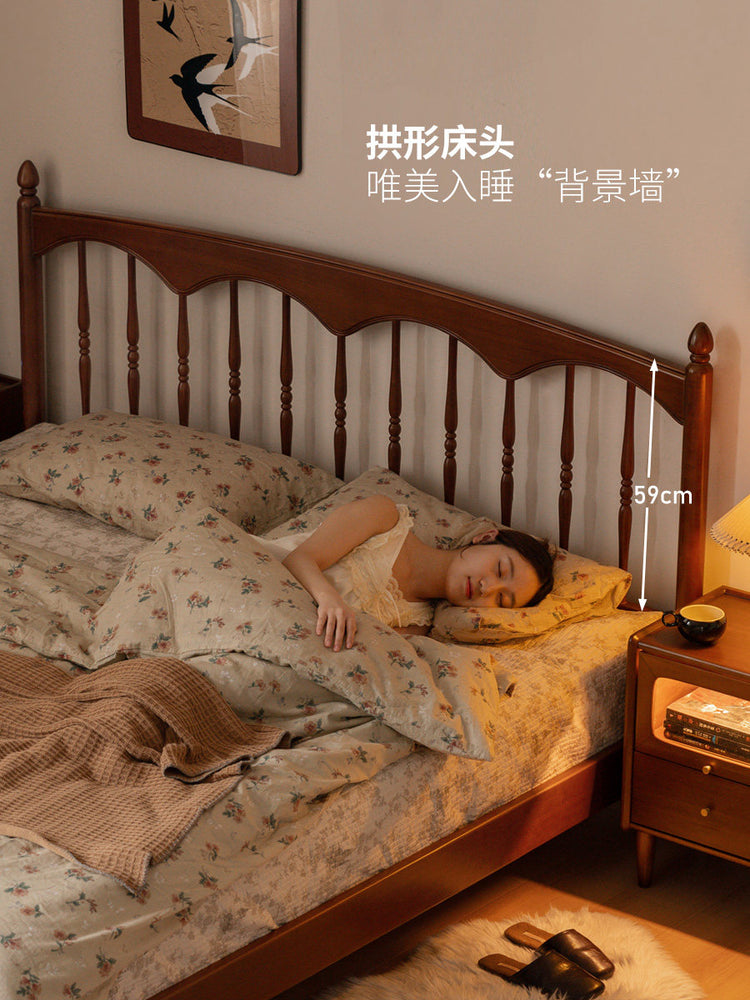 实木床卧室复古温莎床小户型双人床中古风1.8米大床