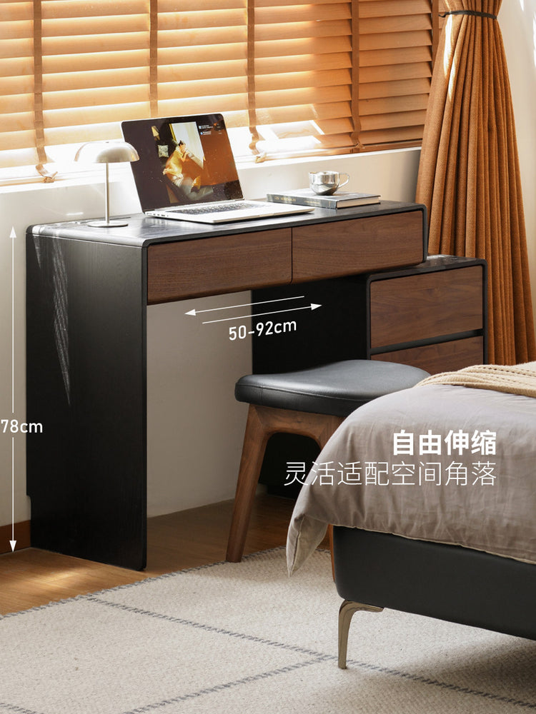 实木化妆桌意式轻奢黑胡桃木化妆台卧室旋转梳妆台