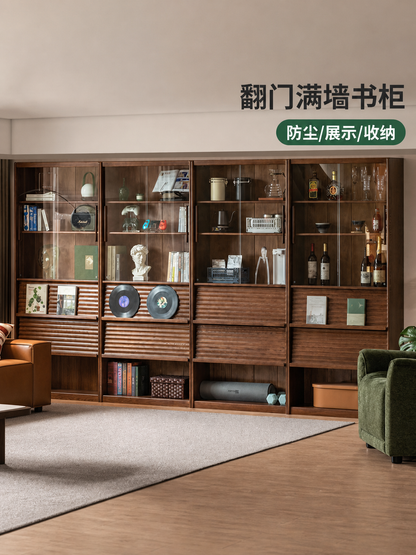 实木书柜书房胡桃色落地柜防尘展示柜橡木书架置物柜