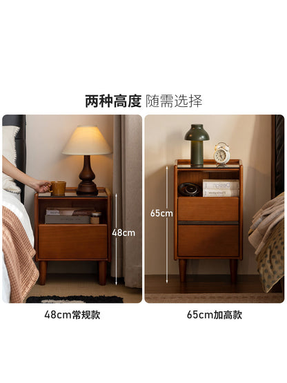 实木床头柜小户型玻璃床边柜柚木色卧室小柜子储物柜