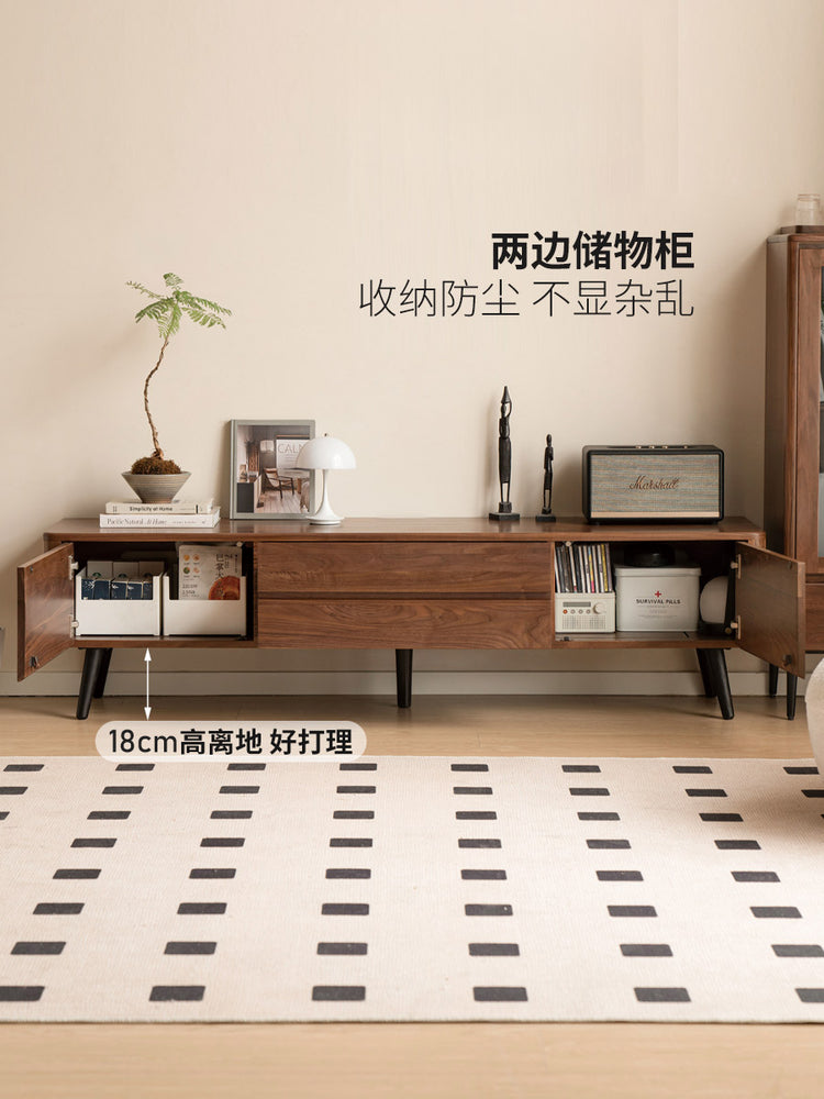 实木电视柜现代简约黑胡桃木储物柜客厅抽屉柜收纳柜