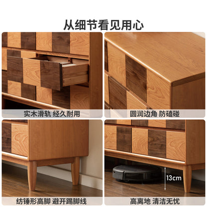 实木斗柜樱桃木边柜黑胡桃木棋盘格储物柜卧室床边抽屉柜