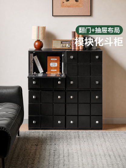 实木斗柜卧室黑色储物柜现代简约收纳柜模块化抽屉柜