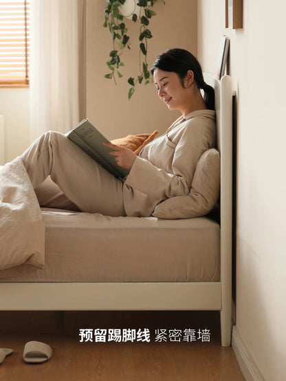 实木床奶油风卧室家具双人床现代简约齐边大板床白色大床