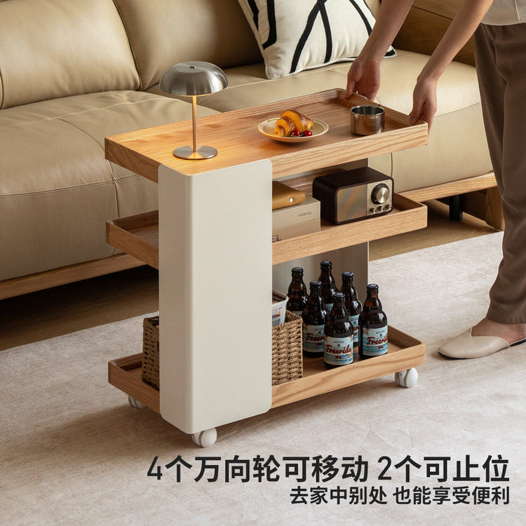 实木边几客厅原木奶油风移动角几橡木小户型小推车