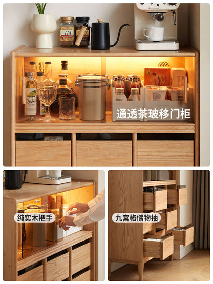 实木餐边柜现代简约餐厅储物柜橡木玻璃柜收纳柜子