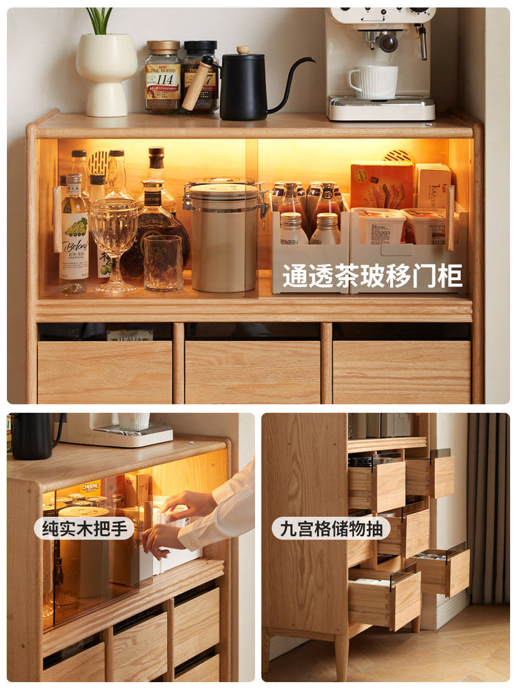 实木餐边柜现代简约餐厅储物柜橡木玻璃柜收纳柜子
