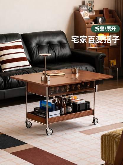 实木折叠茶几客厅包豪斯沙发边桌小户型边几中古移动推车