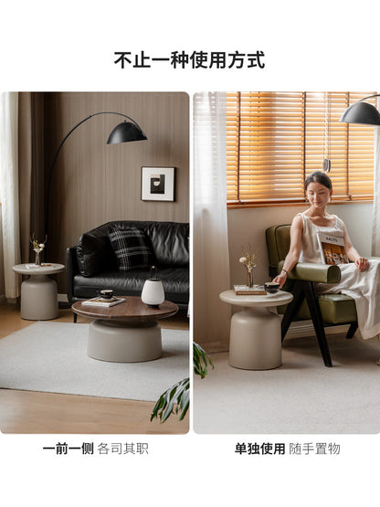 实木茶几客厅意式轻奢茶台黑胡桃木茶桌大小圆几组合