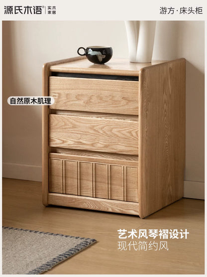 实木床头柜现代简约储物柜卧室三抽收纳柜可移动柜子