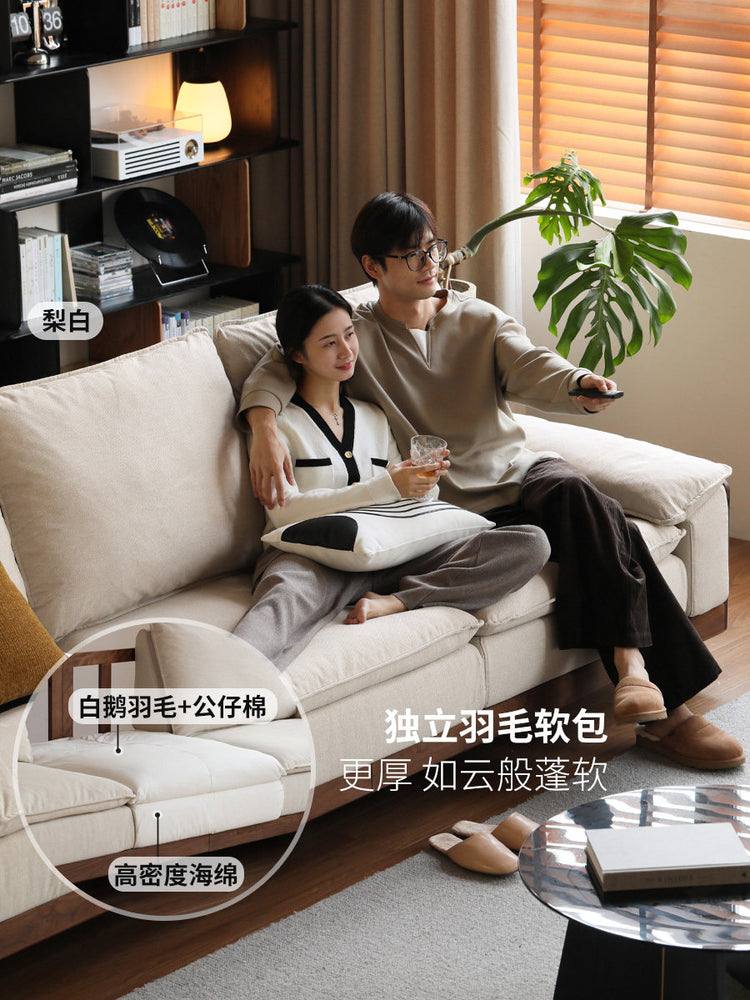 实木客厅黑胡桃木高靠背布艺沙发豆腐块直排沙发