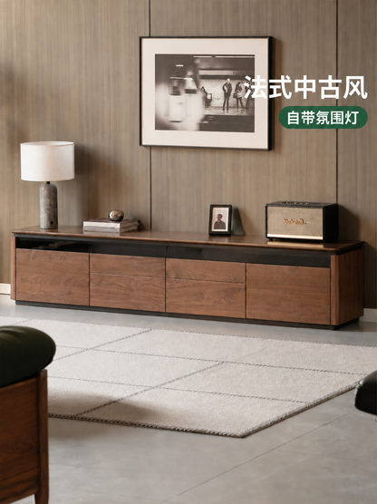 实木电视柜客厅意式轻奢收纳储物柜黑胡桃木落地地台