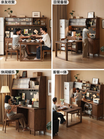 实木餐边柜餐厅黑胡桃木多功能储物柜简约厨房橱柜
