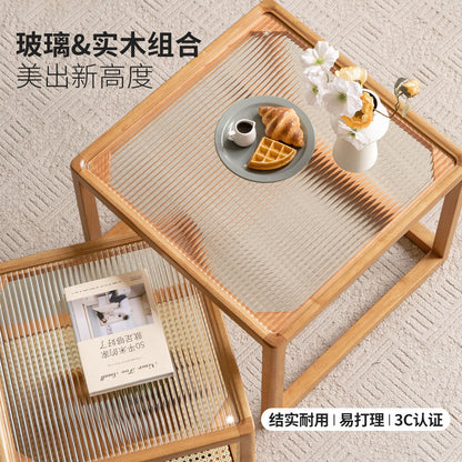 实木现代简约橡胶木玻璃茶桌小户型组合茶几