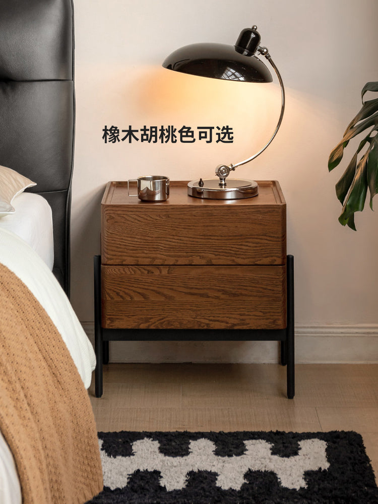 黑胡桃木床头柜简约现代床边柜卧室工业风储物抽屉柜