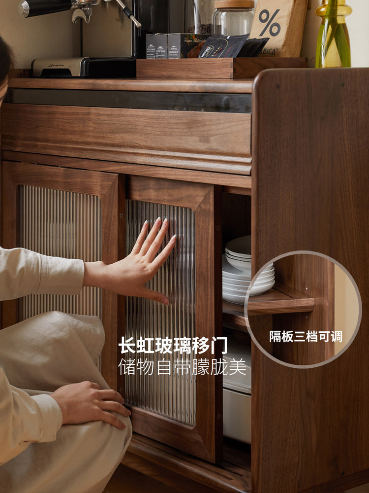 实木餐边柜现代简约储物柜黑胡桃木碗柜茶水柜客厅边柜