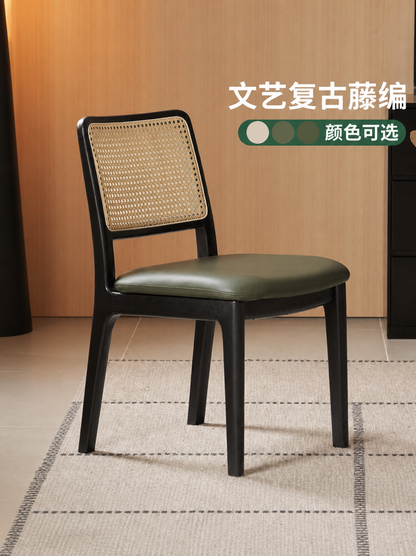 实木餐椅餐厅复古藤编椅靠背椅软包餐桌椅简约椅子
