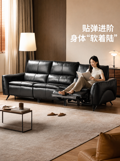 真皮功能客厅意式轻奢零靠墙电动沙发黑色皮沙发