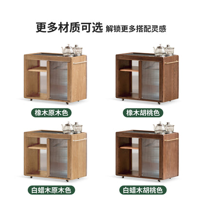 实木茶水柜黑胡桃木客厅茶吧机意式移动烧水壶一体侧边柜