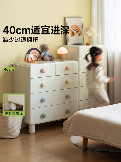 实木儿童五斗柜白色奶油风卧室床头柜喂养台储物柜