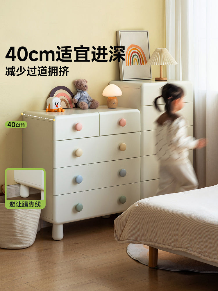 实木儿童五斗柜白色奶油风卧室床头柜喂养台储物柜