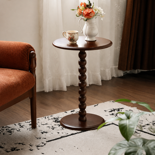 实木边几美式复古圆几客厅法式沙发边桌小户型床头桌