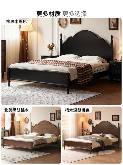 实木床美式复古大板床卧室白色奶油风大床1米8双人床