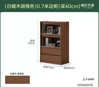 实木边柜客厅现代简约沙发翻门展示柜黑胡桃木落地书柜