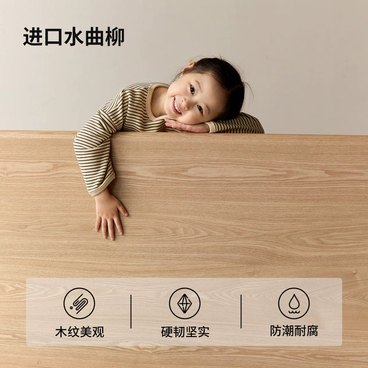 实木床现代简约大板床卧室原木风双人床高床头大床