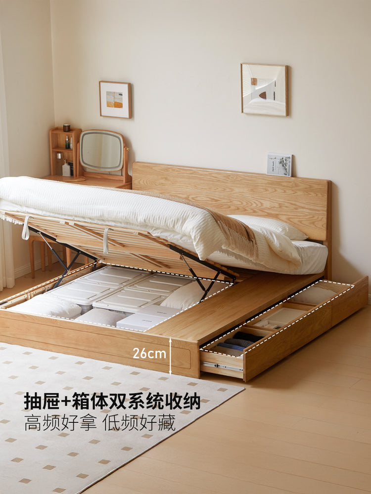 实木床现代简约白蜡木抽屉箱体床北欧卧室储物原木双人床