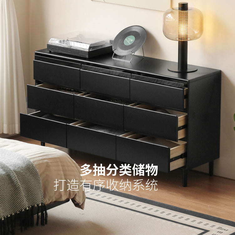 实木斗柜现代简约黑色边柜卧室床尾抽屉柜靠墙储物柜