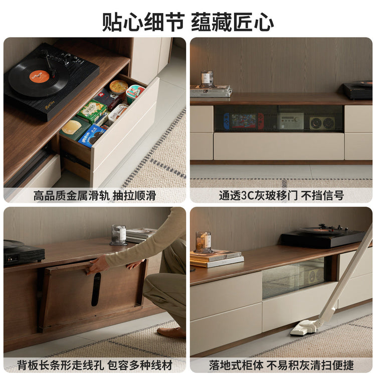 实木电视柜客厅意式轻奢边柜组合套装落地黑胡桃木地柜