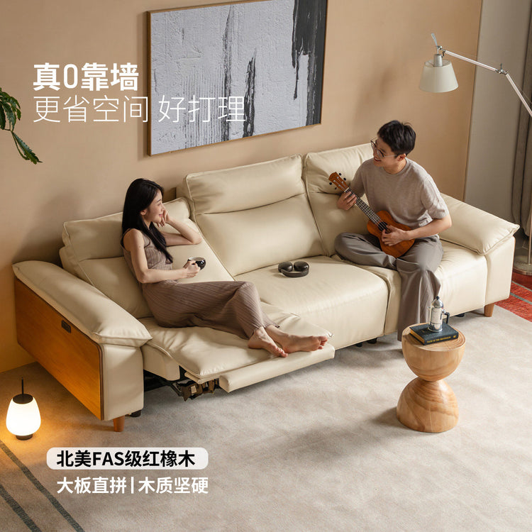 实木电动客厅零靠墙橡木功能沙发三人位真皮沙发