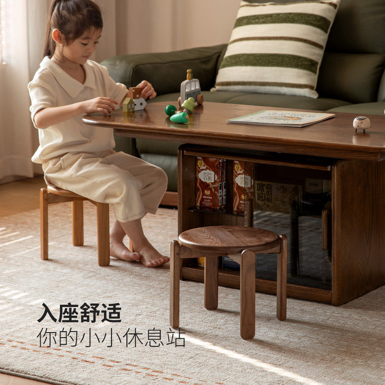 实木堆叠凳餐厅黑胡桃木圆凳小户型矮凳简约原木凳子