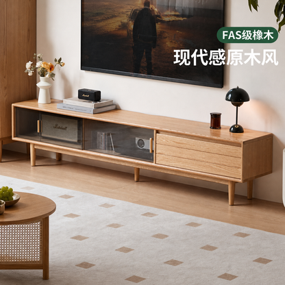 实木电视柜现代简约收纳储物柜一体客厅橡木电视机柜