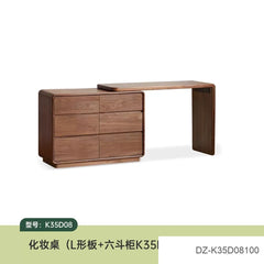 Solid Wood Makeup Vanity Black Walnut Minimalist Extendable Dressing Table and Chest of Drawers Integrated Bedroom Storage Desk
