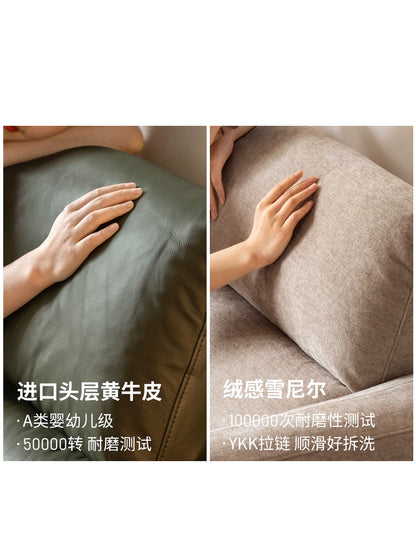 实木现代简约樱桃木高靠背沙发客厅小户型真皮沙发
