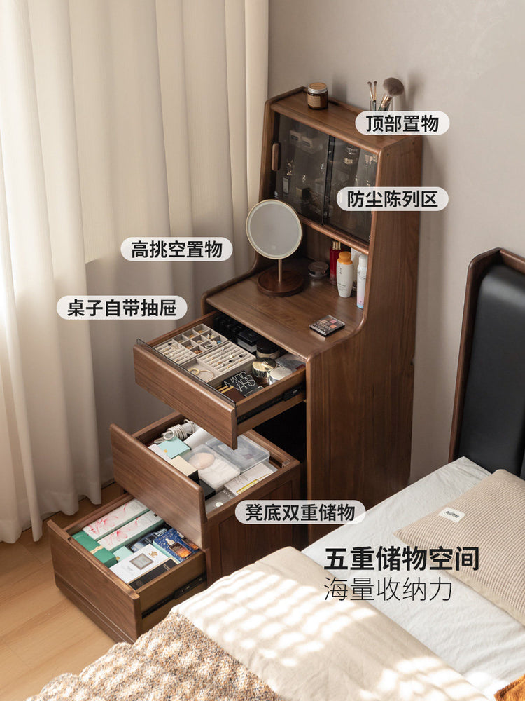 实木化妆桌卧室轻奢黑胡桃木化妆台小户型斗柜梳妆台