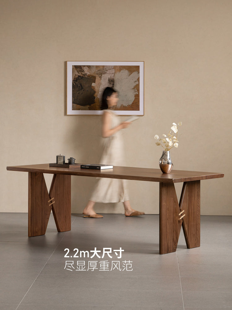 实木大板桌餐厅黑胡桃原木长餐桌茶桌饭桌侘寂工作台