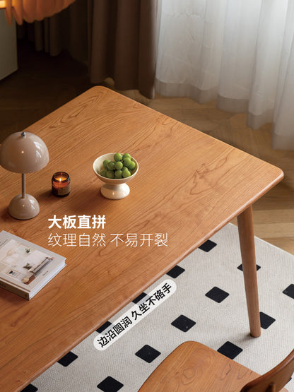实木餐桌樱桃木中古风餐厅吃饭桌简约原木长方形桌子