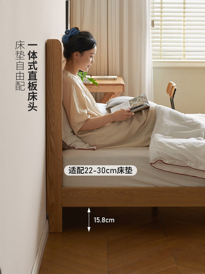 实木床橡木格栅床双人床小户型原木风简约软包床卧室家具
