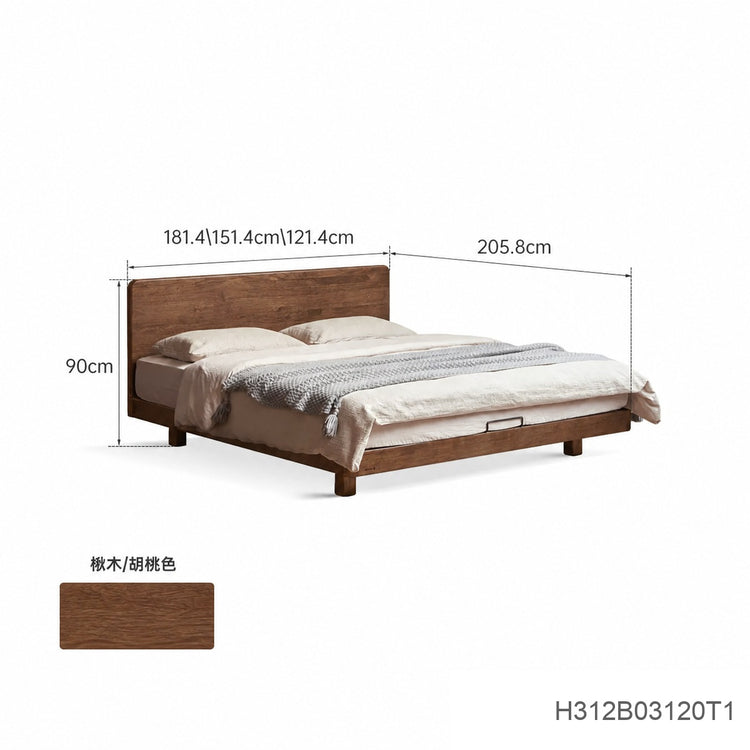 实木床双人床现代简约小户型齐边床黑胡桃木大板床悬浮床