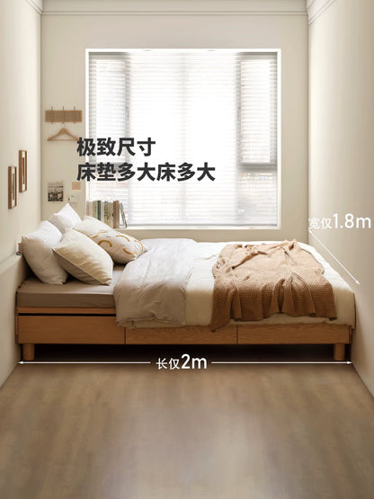 实木榻榻米床双人床日式抽屉收纳床简约橡木储物床抽拉床