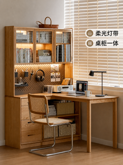 实木书桌书架一体转角桌子书房学习桌现代简约办公桌