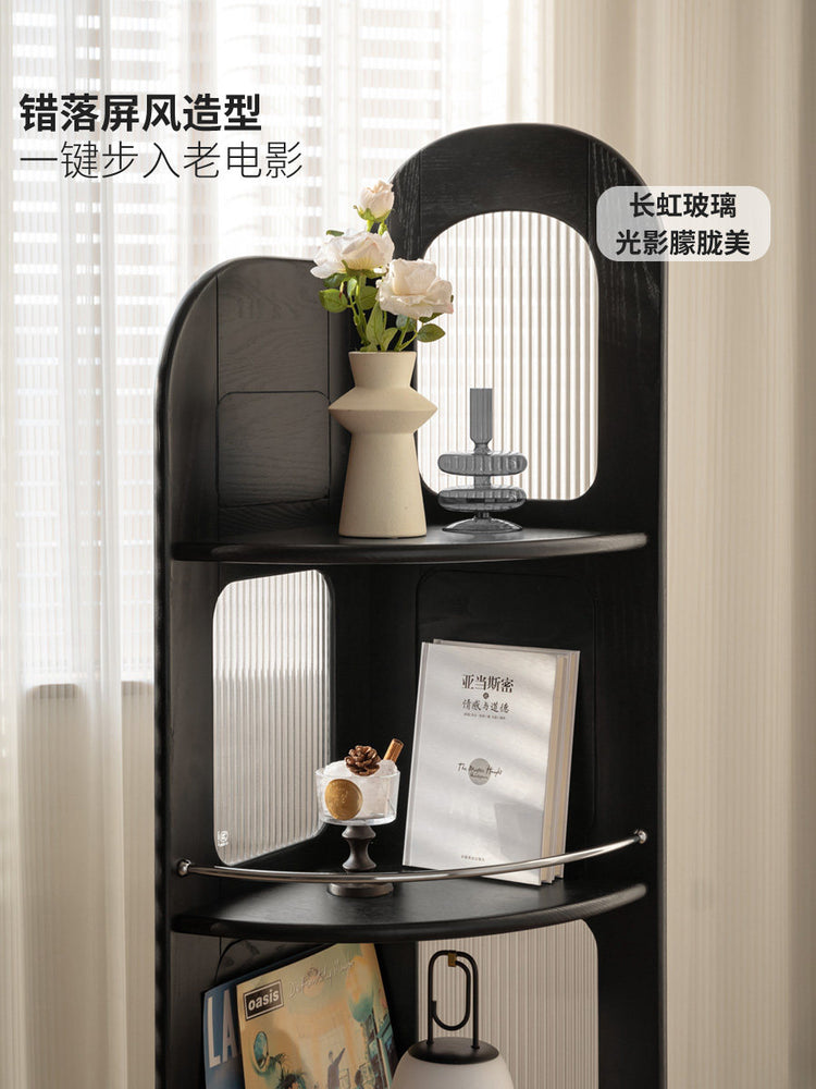 实木转角书架包豪斯书房收纳架小户型黑色靠墙一体置物架