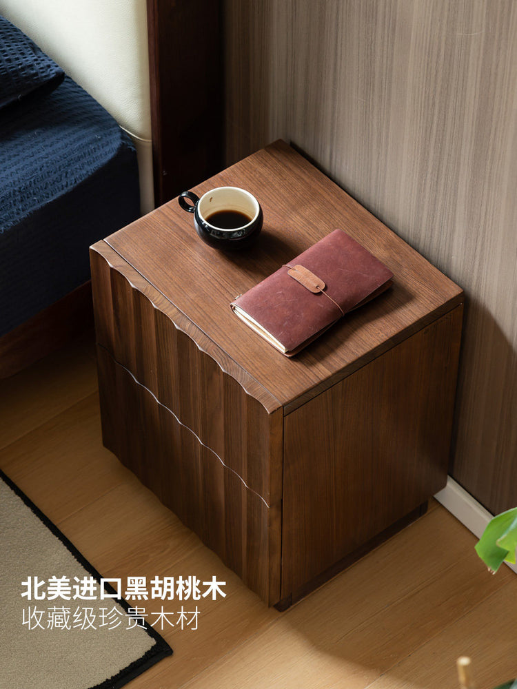 实木床头柜卧室轻奢储物柜黑胡桃木收纳柜复古置物柜