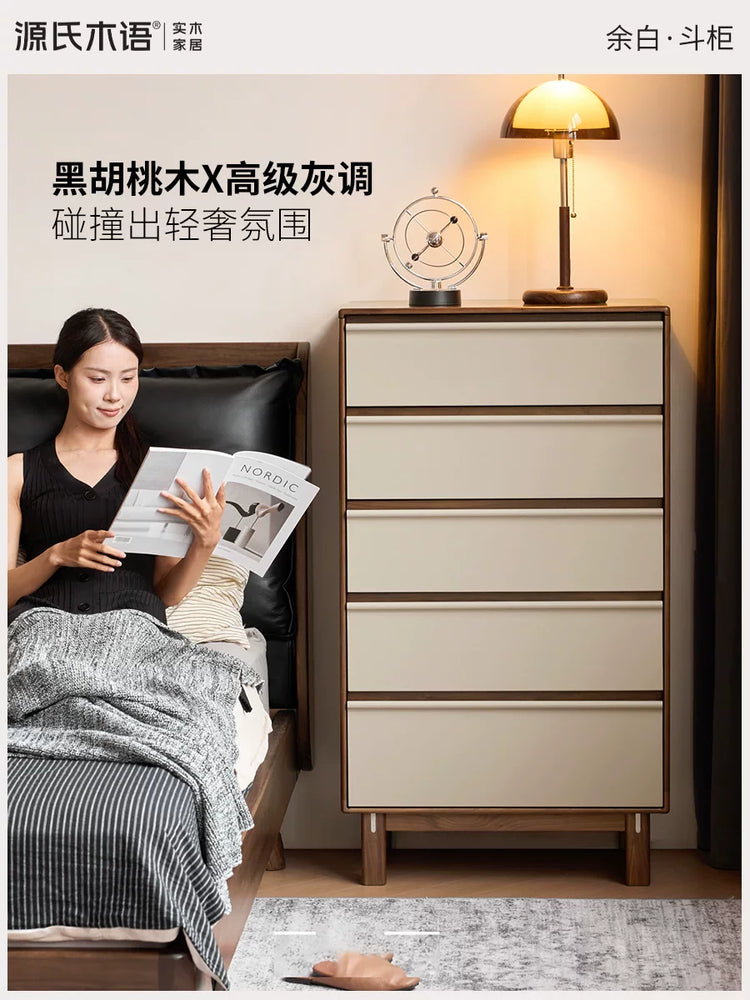 实木斗柜意式轻奢储物柜卧室黑胡桃木边柜床尾抽屉柜