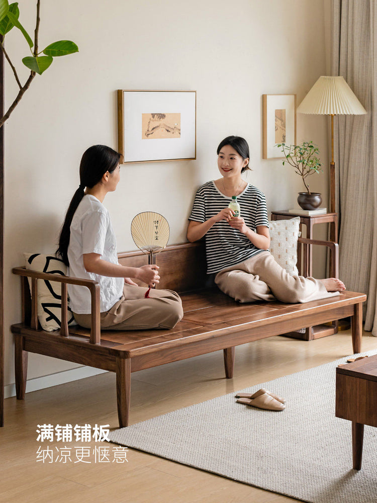 实木冬夏罗汉榻客厅新中式黑胡桃木坐卧两用沙发
