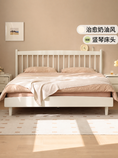 实木床奶油风双人床简约小户型温莎床卧室白色家具