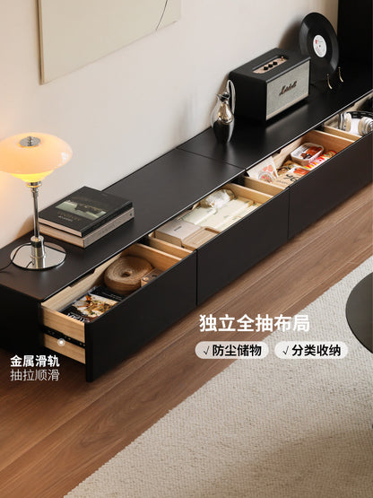 实木电视柜现代简约落地收纳储物地柜客厅黑色地台